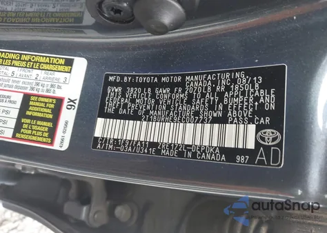 2014 Toyota Corolla L из США, поврежденный, VIN 2T1BURHE9EC007737